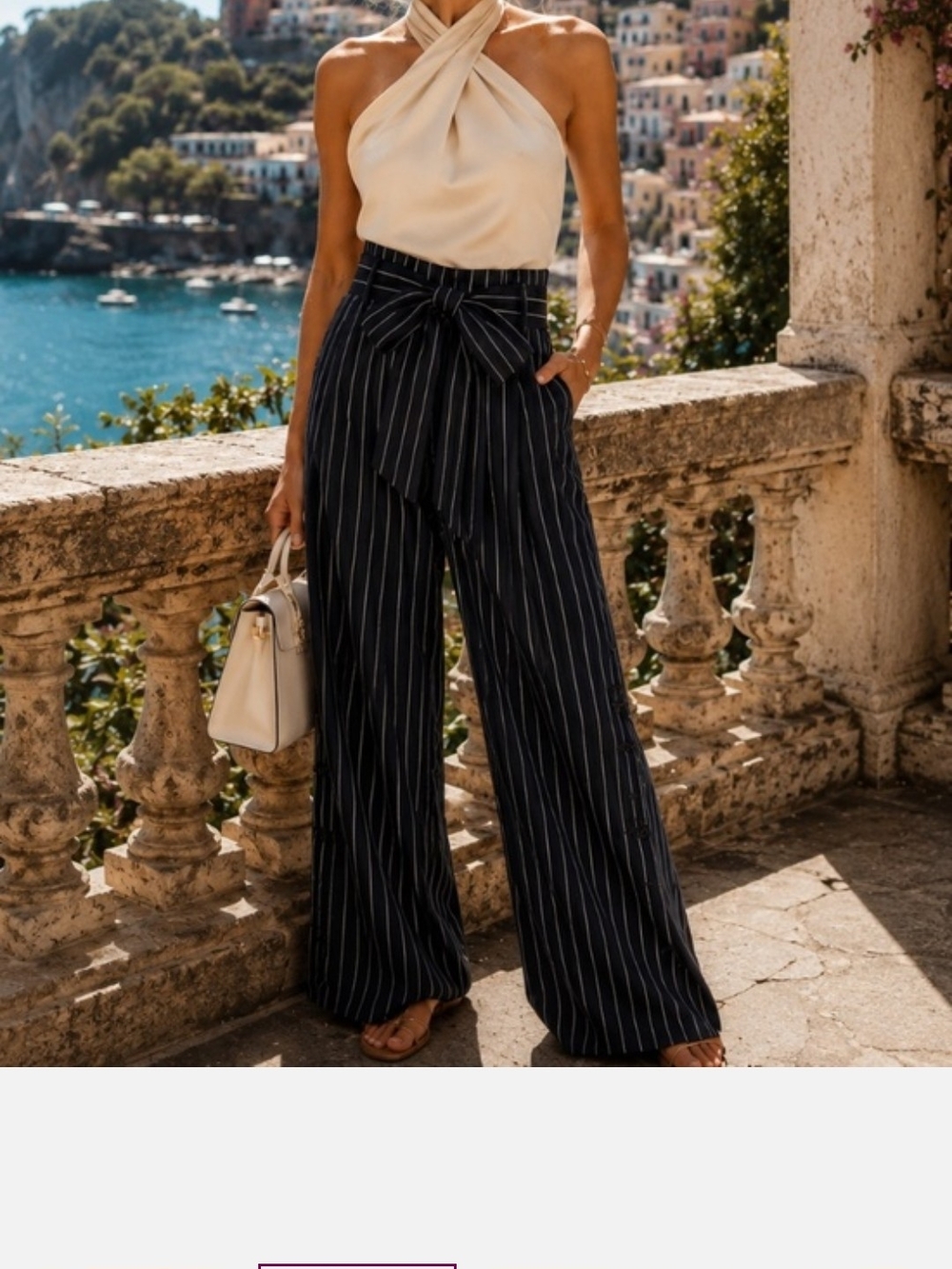 Express Navy Pinstripe High-Waist Wide-Leg Trousers with Self Tie